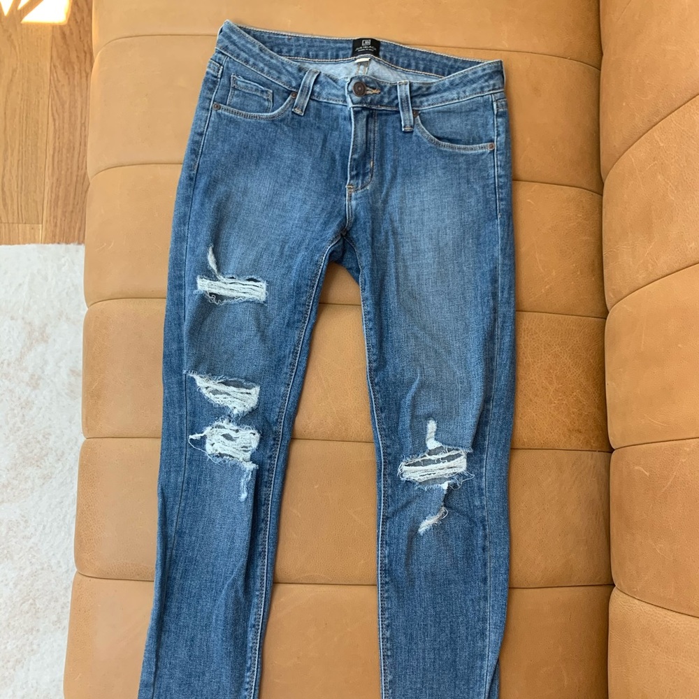 Just Black Denim Ripped Skinny Jeans - Mid Rise
